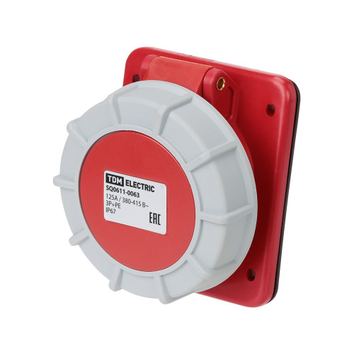 Розетка скрытой установки угловая IP67 125А 3Р+РЕ 380В TDM