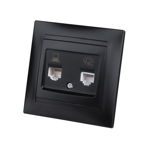 Розетка телефонная RJ11 + компьютерная RJ45 графит 