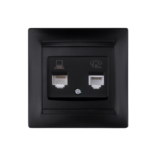 Розетка телефонная RJ11 + компьютерная RJ45 графит 