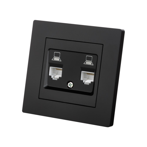 Розетка компьютерная двойная RJ45 черная 