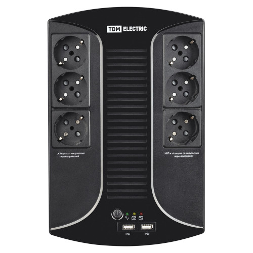 Источник бесперебойного питания ИБП 850 ВА 6 розеток +2USB TDM