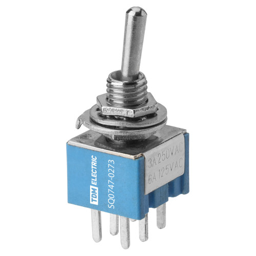 Переключатель-тумблер MTS-203-A2 Micro 2P 250В AC/DC 3А (6c) ON-OFF-ON с фиксацией TDM