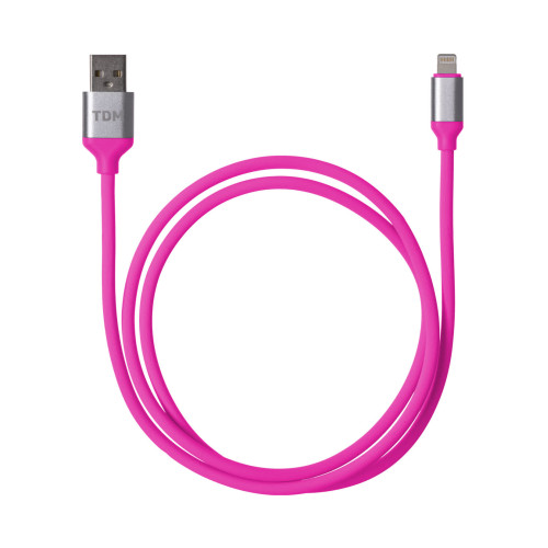 Дата-кабель, ДК 21, USB - Lightning, 1 м, силиконовая оплетка, розовый, TDM