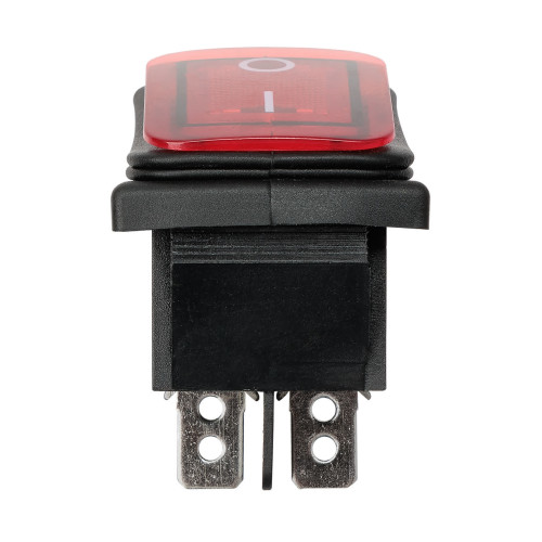 Выключатель клавишный KCD4-201N/HS 250В AC/DC, 2P, 15А, (4с), ON-OFF, черный корпус, красная клавиша с LED подсветкой, IP54 TDM