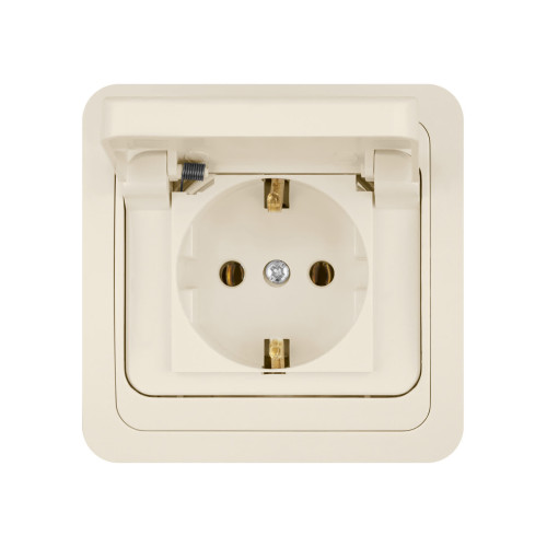 Розетка с крышкой 2П+З 16А IP44 сл. кость 