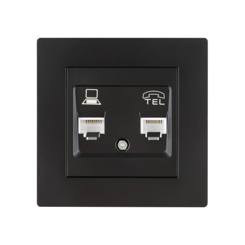 Розетка телефонная RJ11 + компьютерная RJ45 черная 