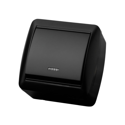 Выключатель 1-кл. открытой установки с подсветкой IP44 10А графит 