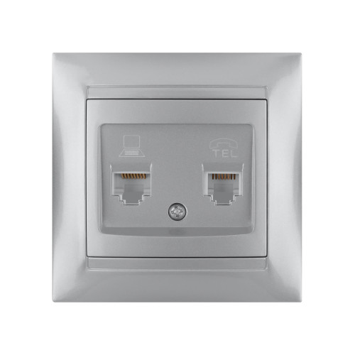 Розетка телефонная RJ11 + компьютерная RJ45 серебр. металлик 